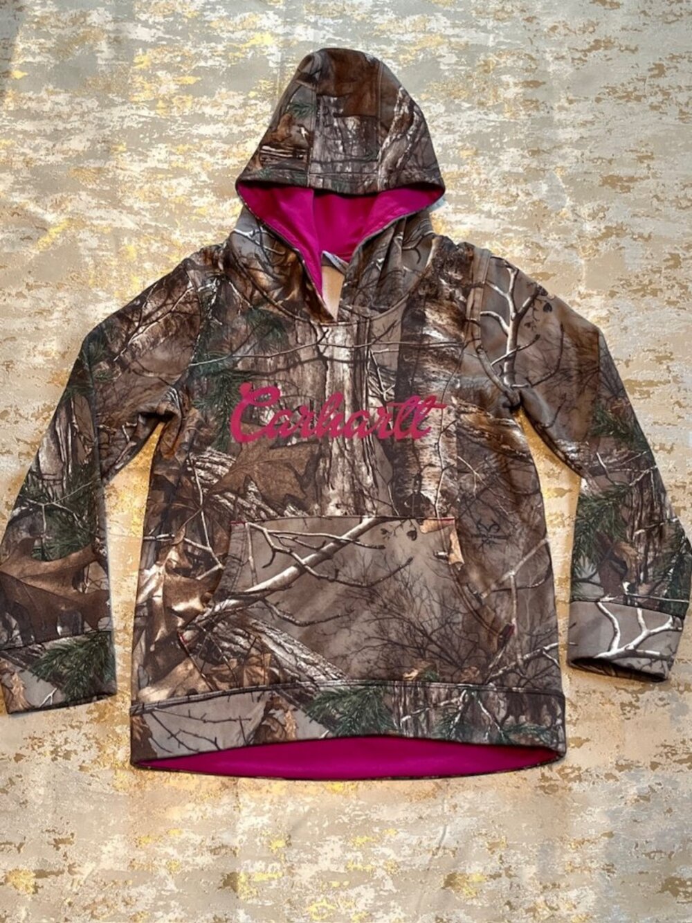 Carhartt Camo Hoodie Girls sz 8 SMALL Brown Pink REALTREE School Camping Outdoor